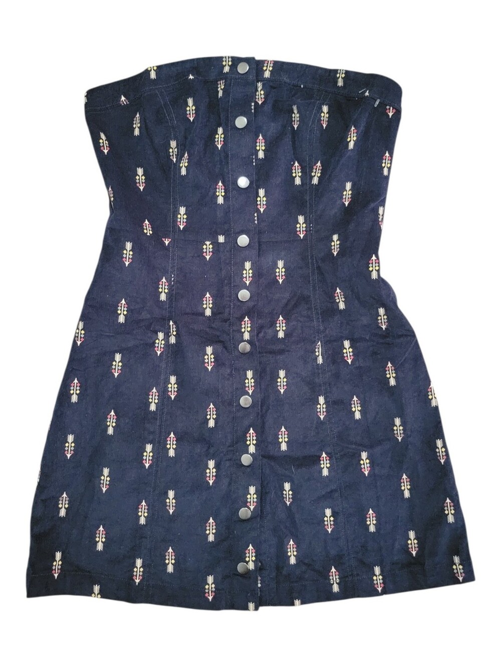 NWT Re:named Corduroy Mini Dress Strapless Snap Front Arrow Aztec 100% Cotton M